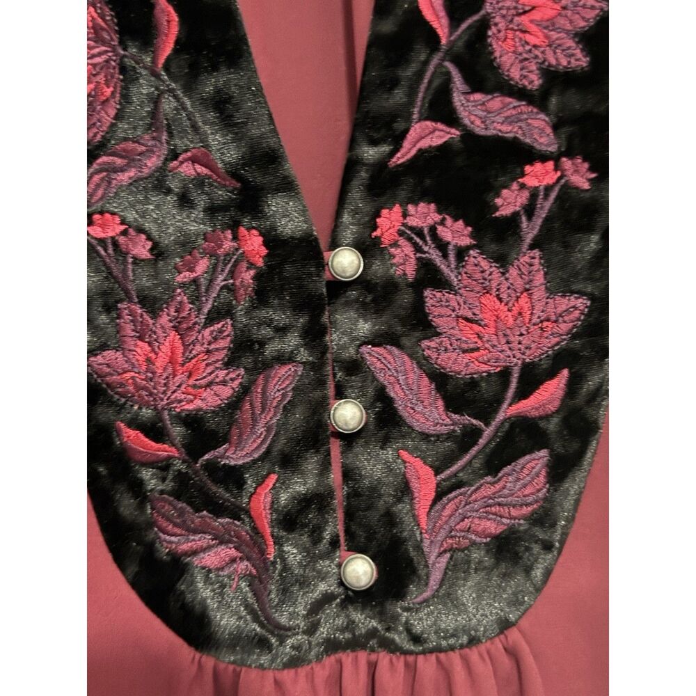 Catherines 2X Blouse Top Floral Velvet Accent Flowy Flared Sleeve Maroon Classic - Picture 6 of 12